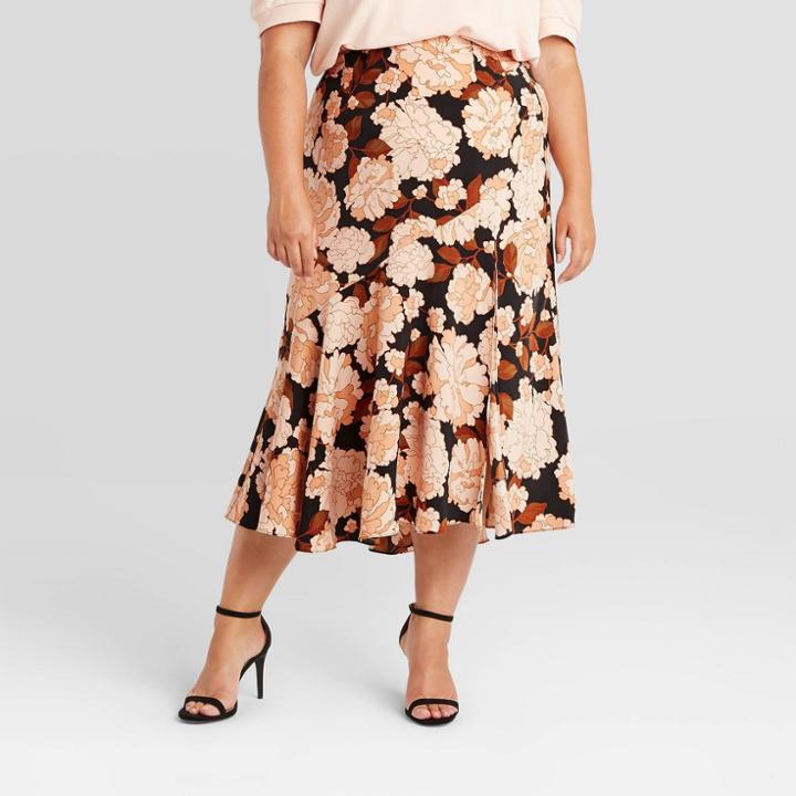 Women's Floral Print Midi Slip Skirt - Who What Wear Blue