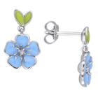 Target .04 Ct. T.w. White Topaz Children's Blue Enamel Flower Drop Earrings In Sterling