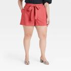 Women's Plus Size High-rise Tie Waist Shorts - A New Day Dark Pink