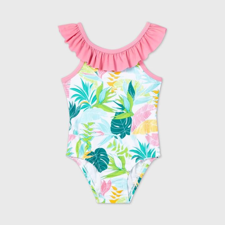 Toddler Girls' Floral Print One Piece Swimsuit - Cat & Jack White/pink 12m, Pink/white