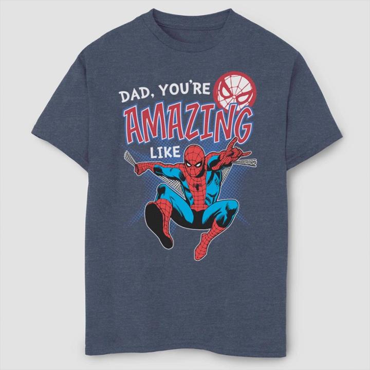 Boys' Marvel Spider-man Amazing Like Dad Short Sleeve T-shirt - Navy Heather