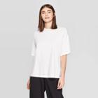 Women's Elbow Sleeve Crewneck Oversized T-shirt - Prologue White