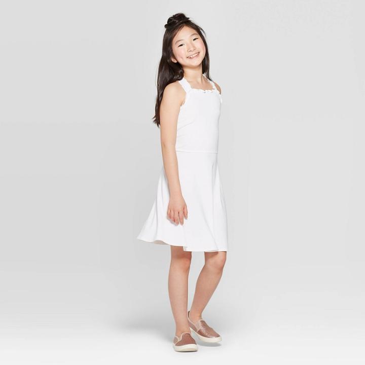 Girls' Ruffle Trim Tank Dress - Art Class White