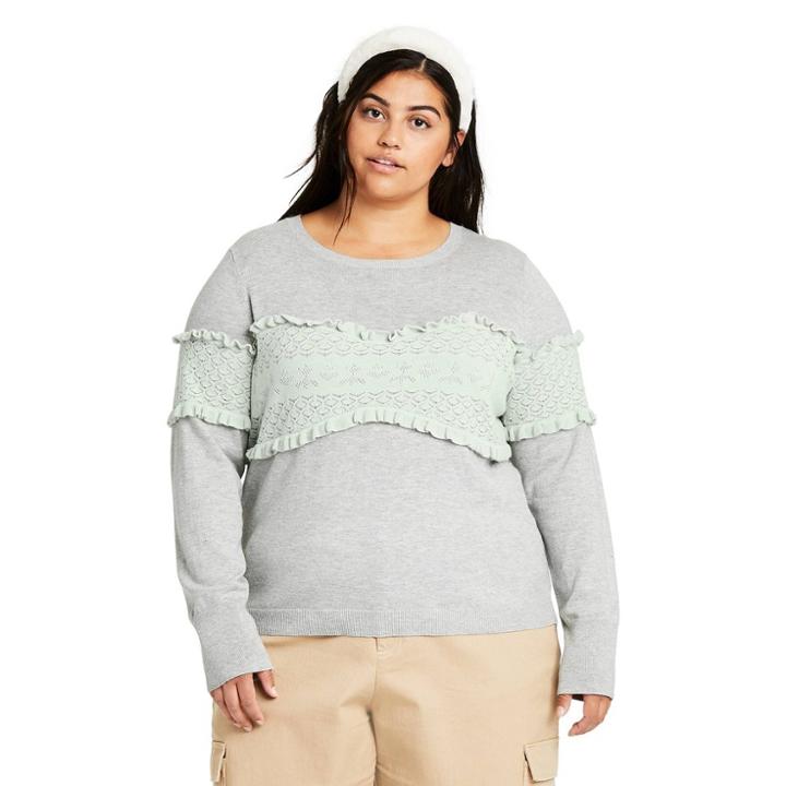 Women's Plus Size Crewneck Laced Pullover Sweater - Sandy Liang X Target Gray