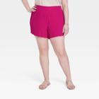 Women's Plus Size High-rise Ribbed Shorts - A New Day Magenta