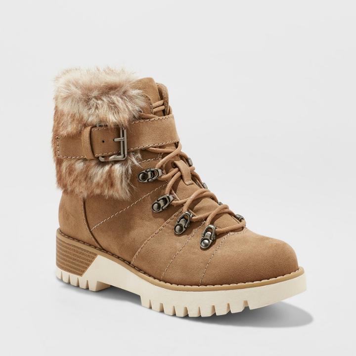 Women's Deanna Faux Fur Lace Up Hiker Boots - Universal Thread Brown