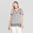 Women's Short Sleeve V-neck Blouse With Embroidery - Knox Rose Gray