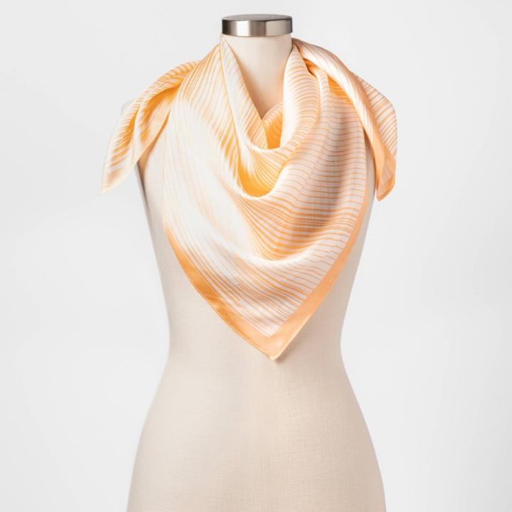 Women's Abstract Geo Print Silk Square Scarf - A New Day Orange