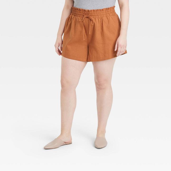 Women's Plus Size High-rise Pull-on Shorts - A New Day Brown