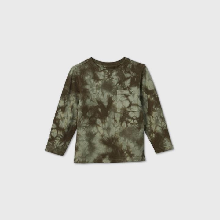 Toddler Boys' Long Sleeve Tie-dye Pocket T-shirt - Art Class Dark Green