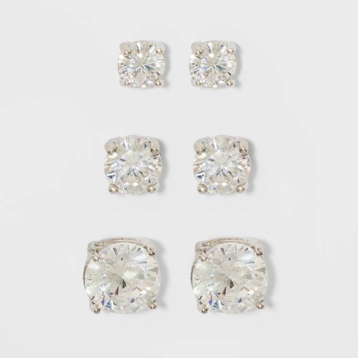 Target Sterling Silver Round Cubic Zirconia Set Of Three Pairs Assorted Earring Studs -