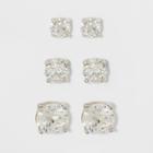 Target Sterling Silver Round Cubic Zirconia Set Of Three Pairs Assorted Earring Studs -