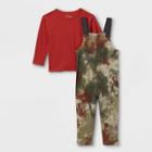Toddler Boys' 2pc Long Sleeve T-shirt & Thermal Tie-dye Overalls - Art Class Red