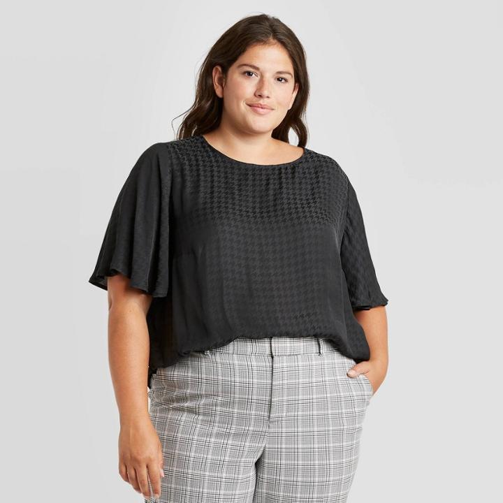 Women's Plus Size Jacquard Short Sleeve Woven T-shirt - A New Day Black