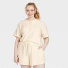 Women's Plus Size Short Sleeve French Terry Henley Shirt - Universal Thread Cream