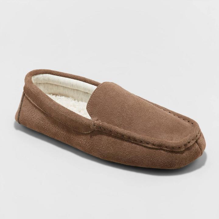 Men's Carlo Genuine Suede Moccasin Slippers - Goodfellow & Co Brown