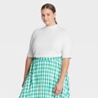Women's Plus Size Elbow Sleeve Mock Turtleneck T- Shirt - A New Day White