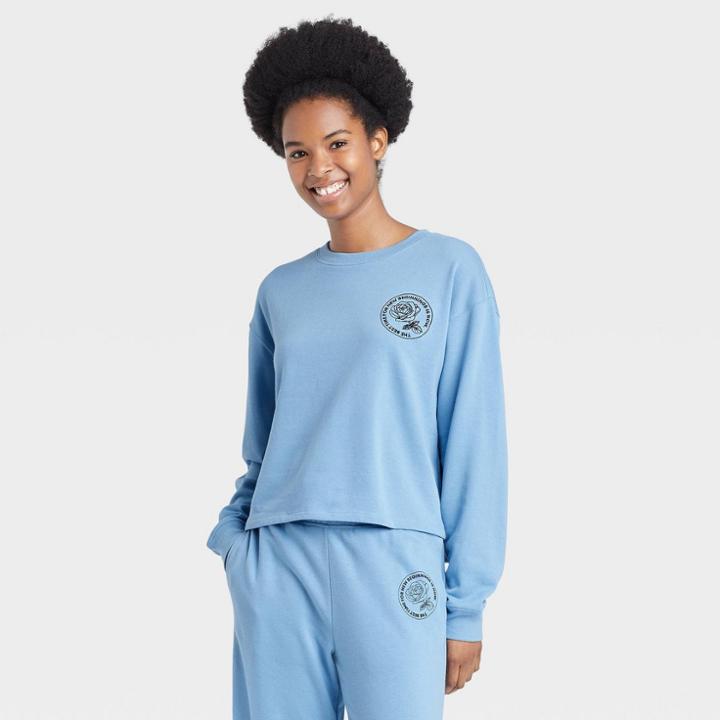 Zoe+liv Women's Rose Cropped Graphic Sweatshirt - Blue