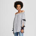 Women's Gingham Off The Shoulder Tie Sleeve Top - Xoxo (juniors') Black M,