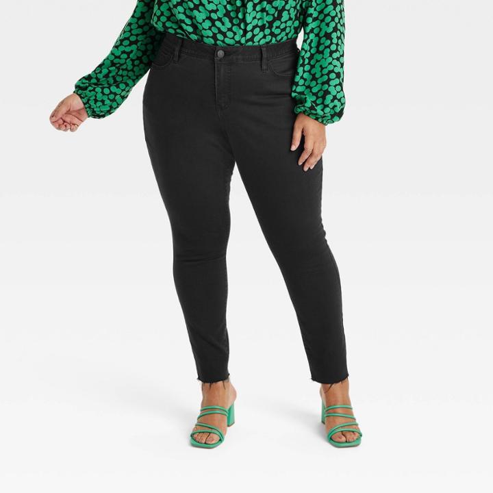 Women's Mid-rise Skinny Jeans - Ava & Viv Black Wash