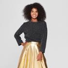 Women's Long Sleeve Crew Neck Tinsel Sweater - Who What Wear Black/silver