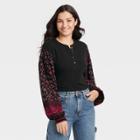 Women's Long Sleeve Henley Top - Knox Rose Black Floral
