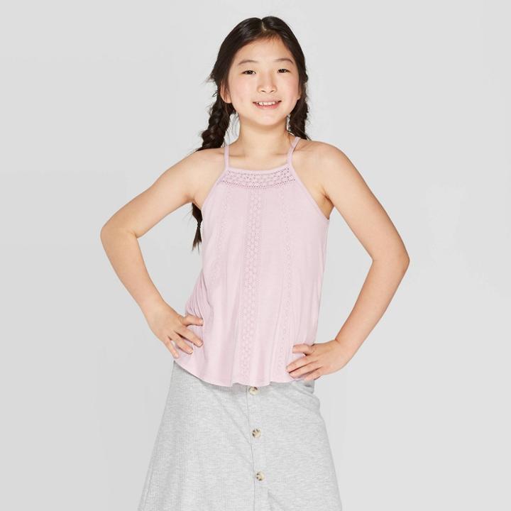 Girls' Lace Trim Tank Top - Art Class Pink