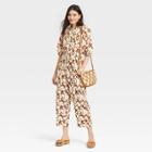 Women's Puff 3/4 Sleeve Jumpsuit - Universal Thread Brown Floral