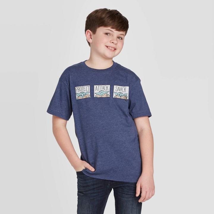 Petiteboys' Short Sleeve Star Wars Baby Yoda Child Comic 'protect Attack Snack' T-shirt - Gray