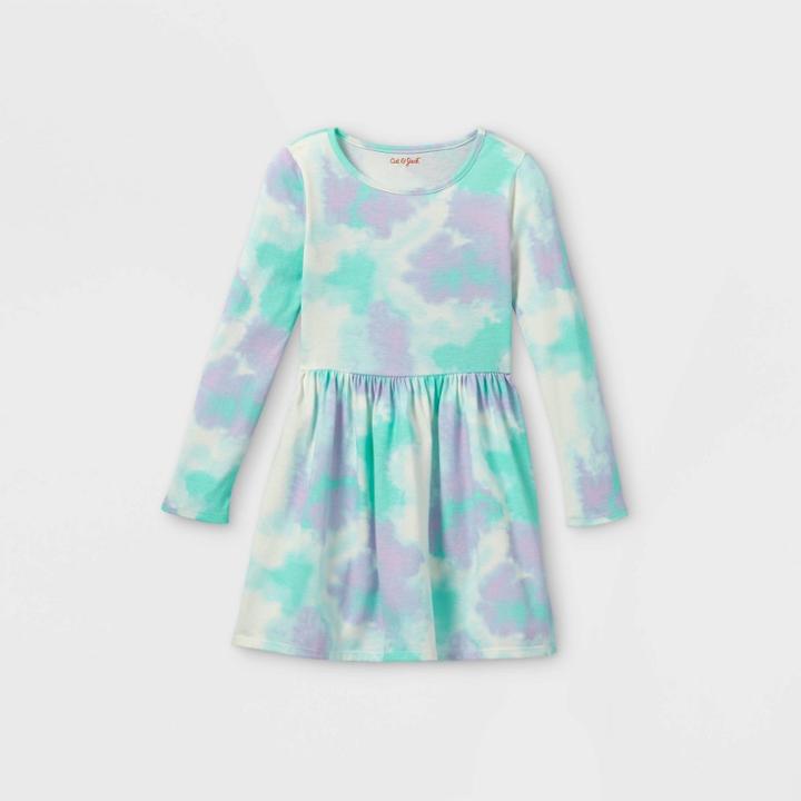 Girls' Tie-dye Knit Long Sleeve Dress - Cat & Jack Blue/purple