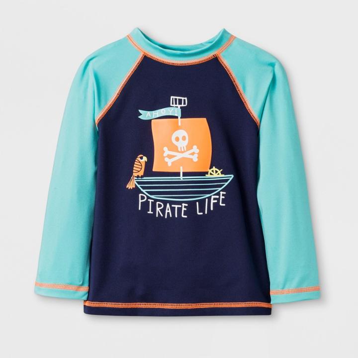 Toddler Boys' Long Sleeve Pirate Raglan Rash Guard - Cat & Jack Aqua 2t, Boy's, Blue