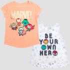 Toddler Girls' Marvel Avengers Be Your Own Hero Short Sleeve T-shirt And Tank Set - Peach