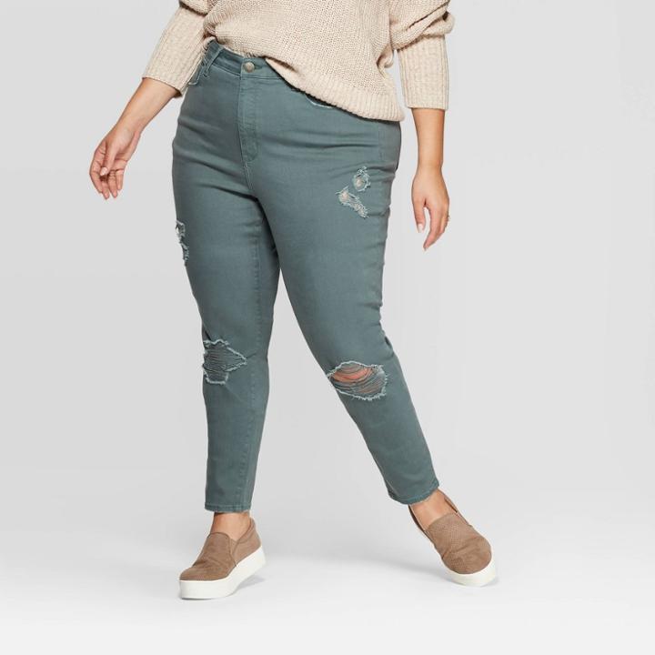 Women's Plus Size High-rise Distressed Skinny Jeans - Universal Thread Green