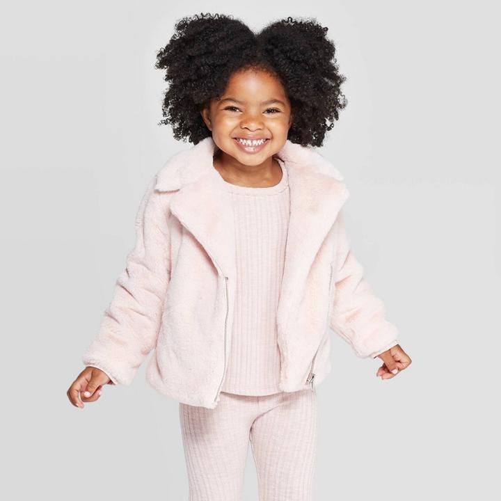 Toddler Girls' Faux Fur Jacket - Art Class Pink 12m, Toddler Girl's, Orange