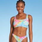 Juniors' Ribbed Square Neck Bralette Bikini Top - Xhilaration Multi Tie-dye D/dd Cup