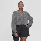 Women's Plus Size Floral Print Long Sleeve V-neck Blouse - Ava & Viv Black