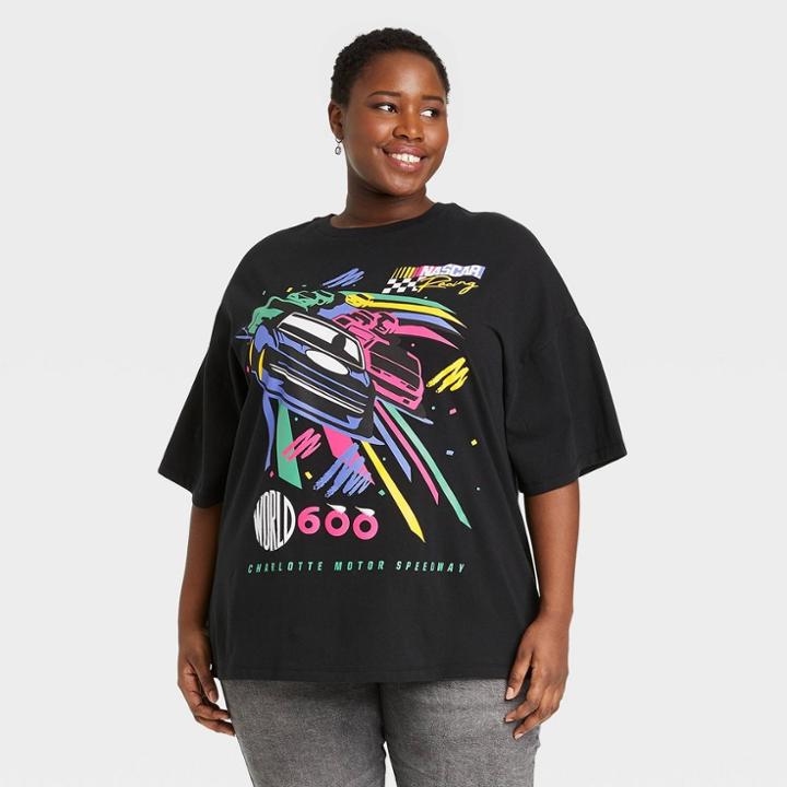 Women's Nascar Plus Size Oversized Short Sleeve Graphic T-shirt - Black