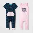 Baby Girls' 2pk Sleeveless Romper Set - Cat & Jack Woodrose/navy 12m, Girl's, Pink