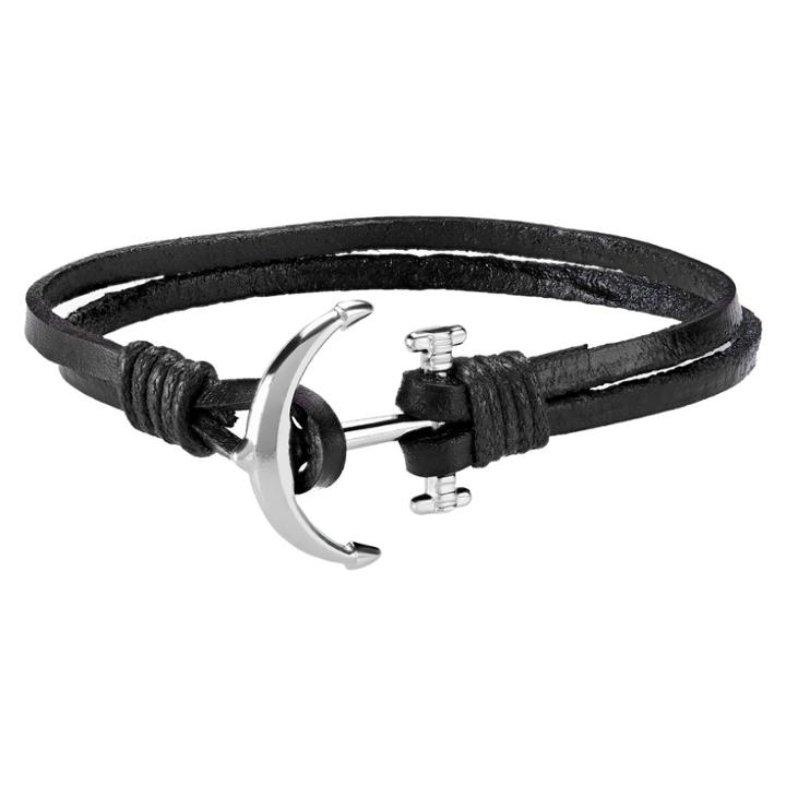 West Coast Jewelry Men's Leather Anchor Double Strand Bracelet - Black - Size