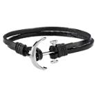 West Coast Jewelry Men's Leather Anchor Double Strand Bracelet - Black - Size