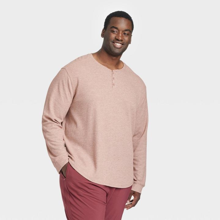 Men's Big & Tall Waffle-knit Henley Athletic Top - All In Motion Brown