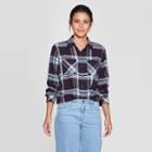 Women's Plaid Long Sleeve Cotton Flannel Shirt - Universal Thread Navy