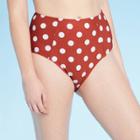 Women's High Waist Bikini Bottom - Xhilaration Brown Polka Dot L, Women's, Size: Large, Brown White