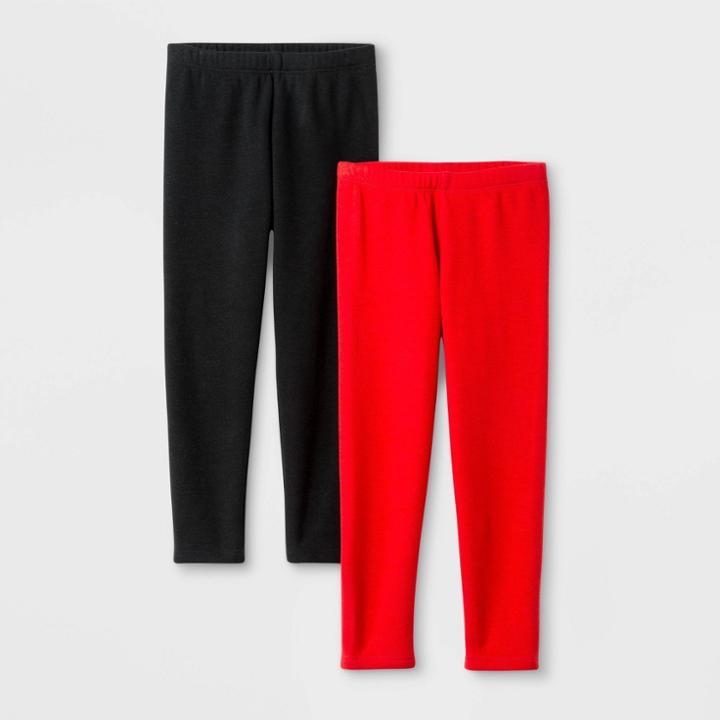 Toddler Girls' 2pk Cozy Leggings - Cat & Jack Black/red