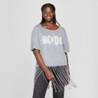 Ac/dc Women's Acdc Plus Size Short Sleeve Fringe Graphic T-shirt (juniors') Gray