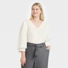 Women's Plus Size 3/4 Sleeve Voile Top - A New Day Cream