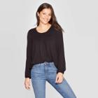 Women's Long Sleeve Crewneck Ruffle Trim Blouse - Knox Rose Black