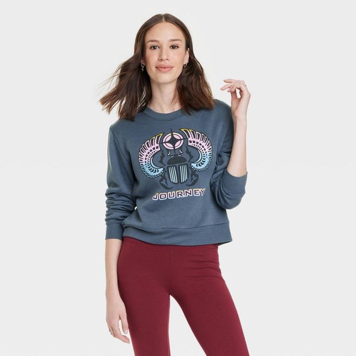 Modern Lux Women's Journey Don't Stop Believin' Graphic Sweatshirt - Navy Blue