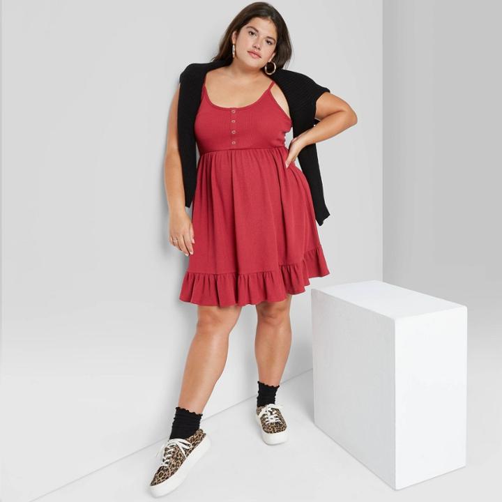 Women's Plus Size Sleeveless Waffle Knit Babydoll Dress - Wild Fable Red