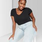 Women's Plus Size Short Sleeve V-neck T-shirt - Wild Fable Black